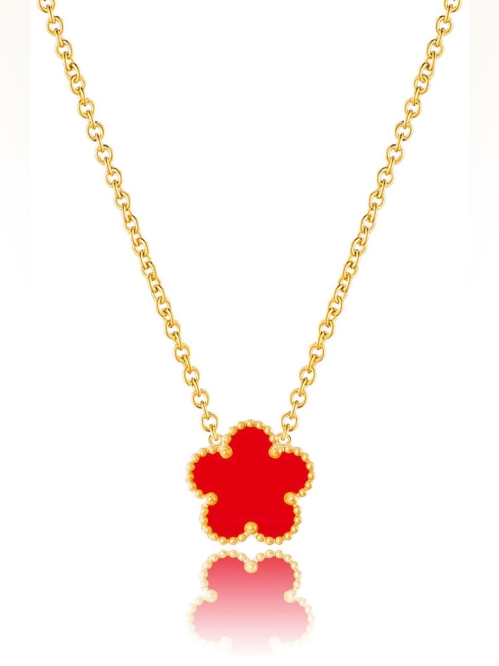 ⭐️FINAL PRICE Stainless Steel Gold Chain Necklace with Red Flower Pendant